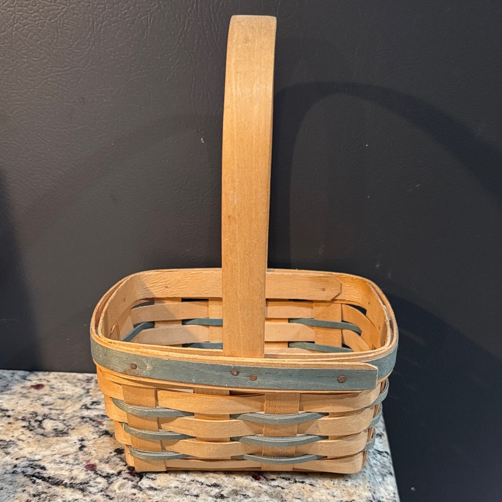 Longaberger Tan and Green Woven Basket with Handle